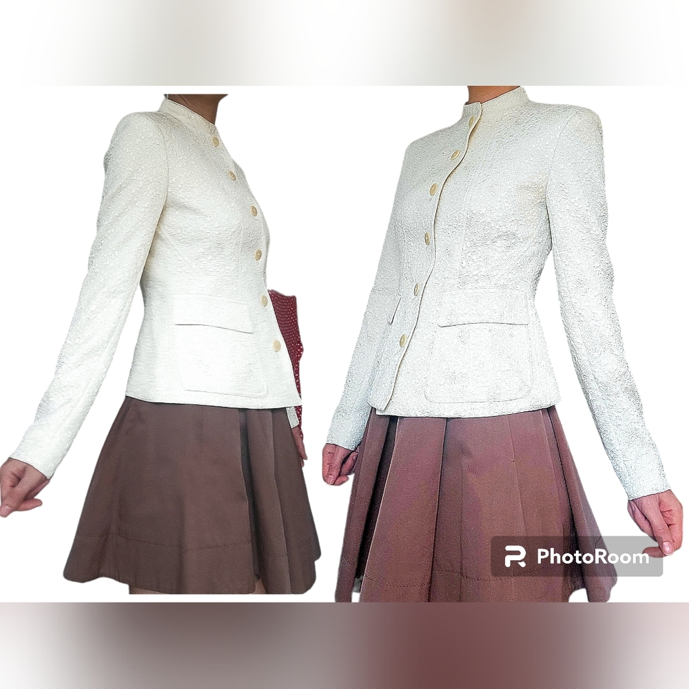 Anne Klein Monte Carlo Ivory Embossed Satin Dress Jacket Size 2